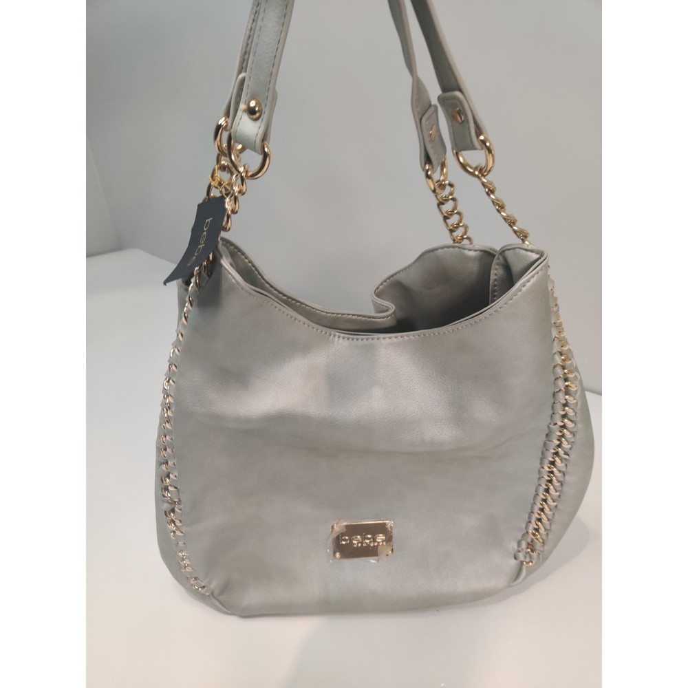 NWT BEBE Colette Triple Entry Silver Metallic Hobo Bag #WBE05-199